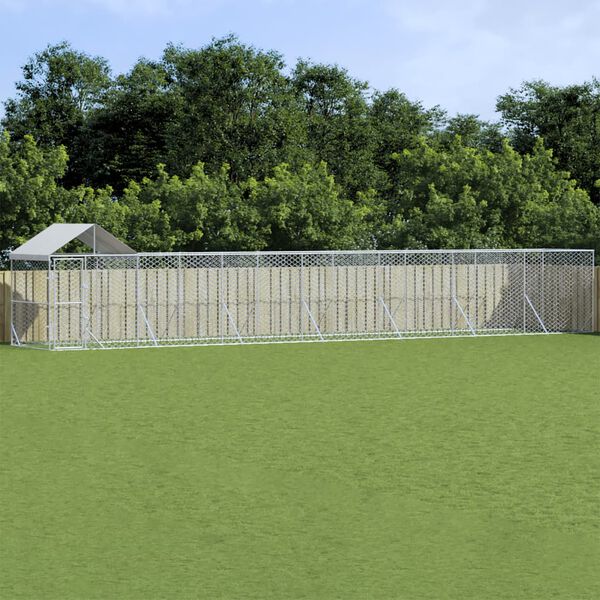 vidaXL Outdoor Dog Kennel with Roof Silver 14x2x2.5 m Galvanised Steel