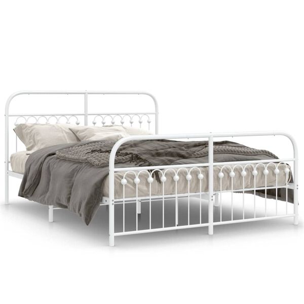 vidaXL Metal Bed Frame without Mattress with Footboard White 150x200cm