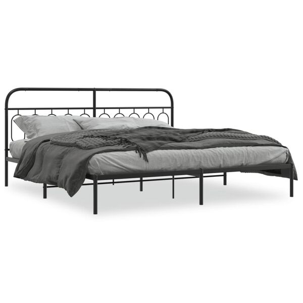 vidaXL Metal Bed Frame without Mattress with Headboard Black 200x200cm