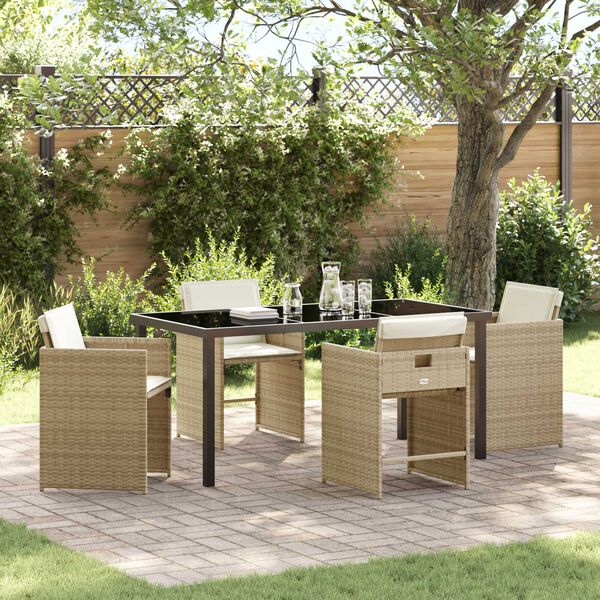 vidaXL Garden Dining Set with Cushion 5 pcs Beige Poly Rattan