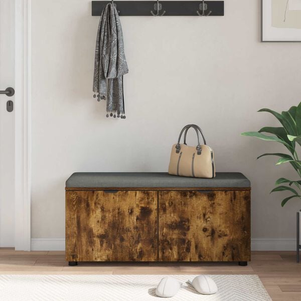vidaXL Hall Bench with Cushion with Door Smoked Oak 100 x 38 x 46 cm