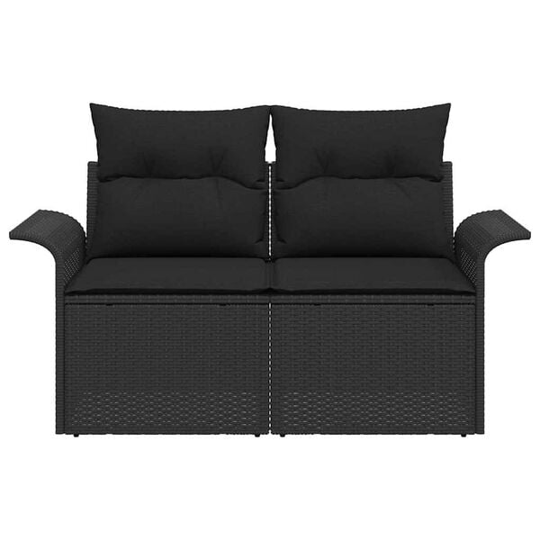 vidaXL Garden Sofa with Cushion Black 141 x 62 x 69cm Poly Rattan