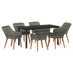 vidaXL Garden Dining Set with Cushion 7 pcs Grey Poly Rattan