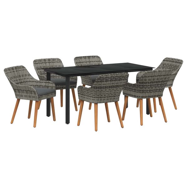 vidaXL Garden Dining Set with Cushion 7 pcs Grey Poly Rattan