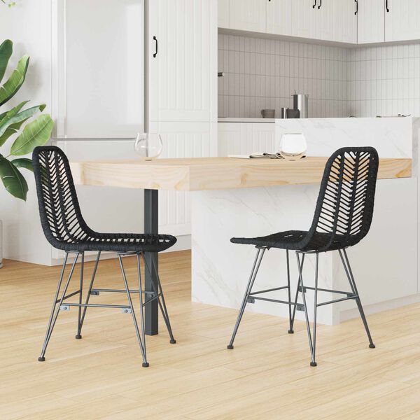 vidaXL Dining Chair 2 pcs Black 44.5 x 55 x 85 cm Rattan and Iron