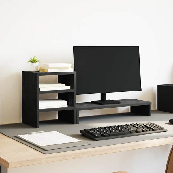 vidaXL Monitor Stand with Desk Organiser Black Oak Engineered Wood
