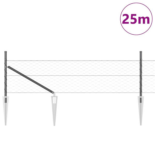 vidaXL Fence Post Grey 25 x 0.8 m (50 mm mesh) Steel and PVC
