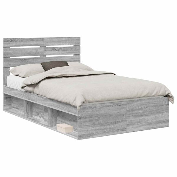vidaXL Bed Frame Grey Sonoma 120 x 200 cm Solid Pine Wood