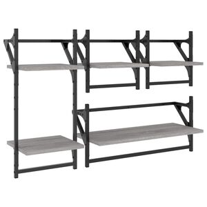 vidaXL 4 Piece Wall Shelf Set with Bars Grey Sonoma Engineered Wood