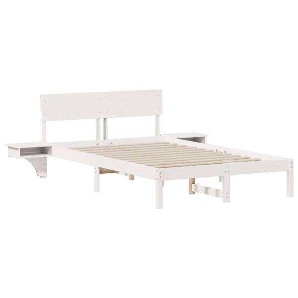 vidaXL Bed Frame with Headboard White 135 x 190 cm Solid Pine Wood