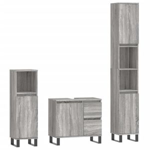 vidaXL 3 Piece Bathroom Furniture Set Grey Sonoma Engineered Wood