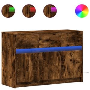 vidaXL TV Cabinet with LED Smoked Oak 91x34x61 cm Engineered Wood
