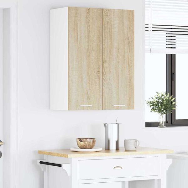 vidaXL Hanging Cabinet with Door Sonoma Oak and White 30 x 31 x 80 cm