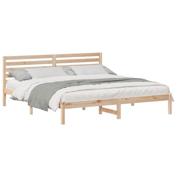 vidaXL Bed Frame with Headboard Brown 180 x 200 cm Solid Pine Wood