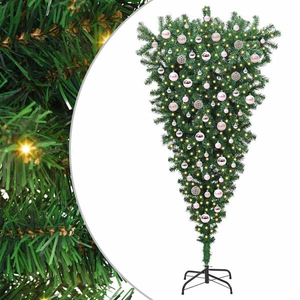 vidaXL Upside-down Artificial Pre-lit Christmas Tree with Ball Set PVC