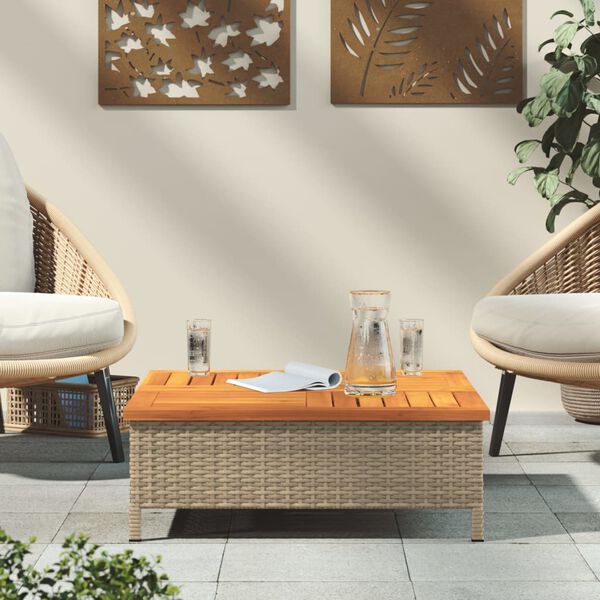 vidaXL Garden Table Beige 70x70x25 cm Rattan and Acacia Wood