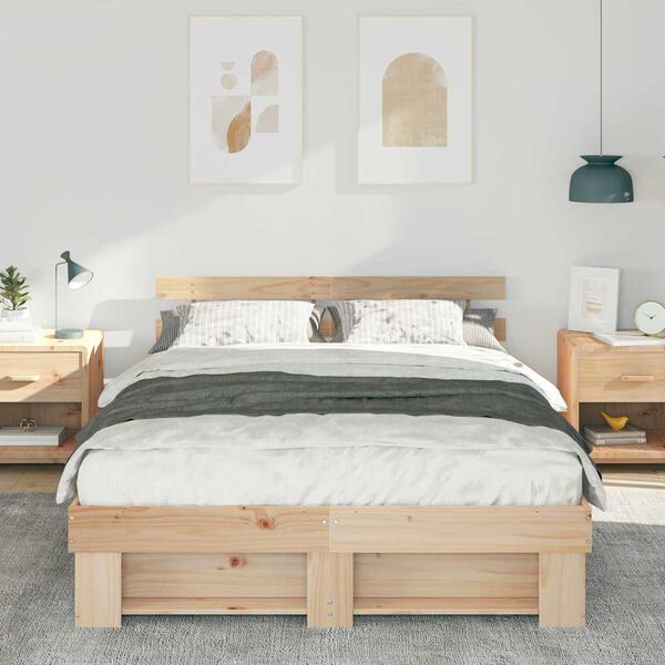 vidaXL Bed Frame with Headboard Brown 140 x 200 cm Solid Pine Wood