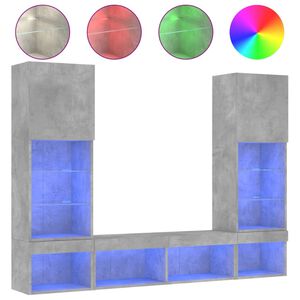 vidaXL 5 Piece TV Wall Units with LED Concrete Grey Engineered Wood