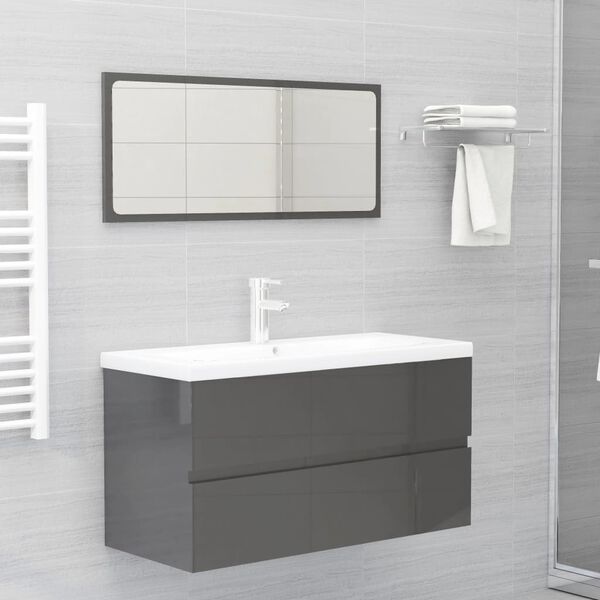 vidaXL 2 Piece Bathroom Furniture Set High Gloss Grey Engineered Wood