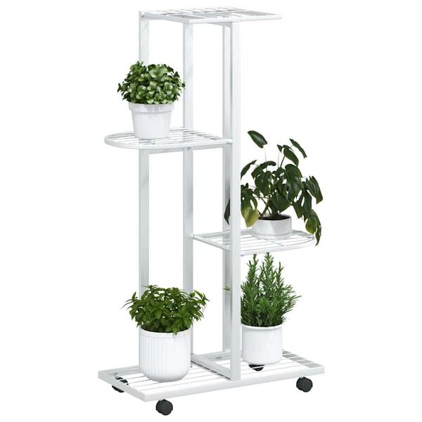 vidaXL 4-Floor Flower Stand with Wheels 44x23x80 cm White Iron
