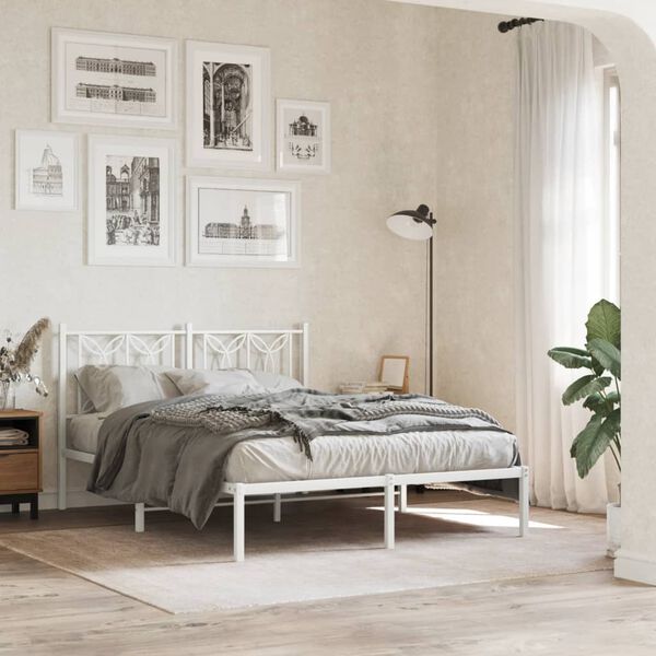 vidaXL Metal Bed Frame without Mattress with Headboard White 135x190cm