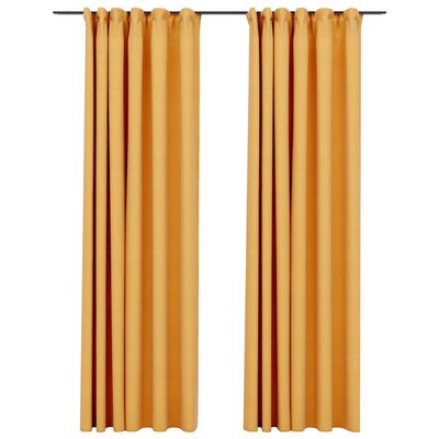 vidaXL Linen-Look Blackout Curtains with Hooks 2 pcs Yellow 140x245 cm