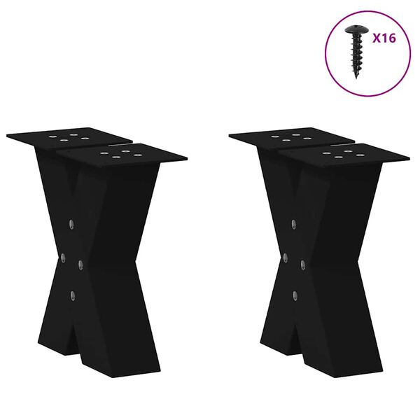 vidaXL Coffee Table Legs X-Shaped 2 pcs Black 30x(30-31) cm Steel