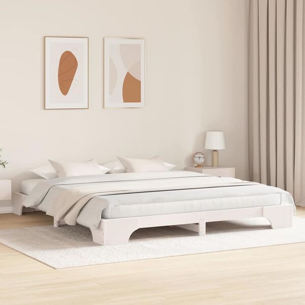 vidaXL Bed Frame White 200 x 200 cm Solid Pine Wood
