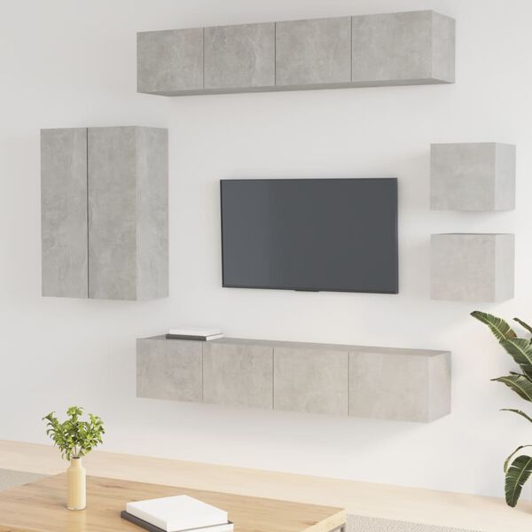 vidaXL 8 Piece TV Cabinet Set Concrete Grey Engineered Wood
