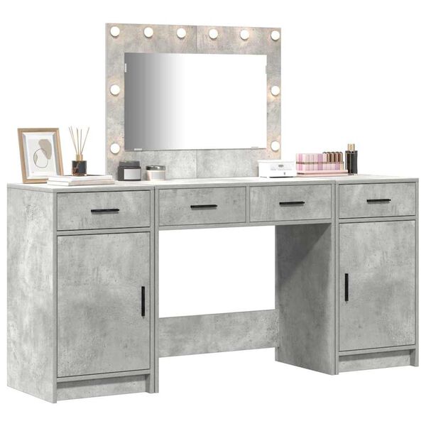 vidaXL Dressing Table with Mirror Lights 3 pcs Grey Engineered Wood