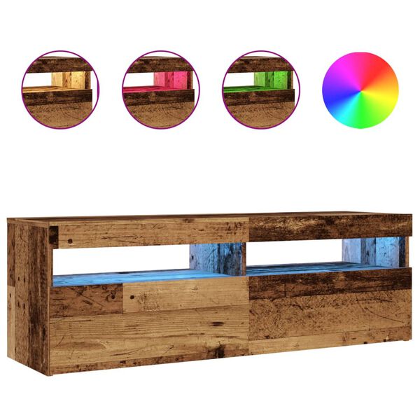 vidaXL TV Cabinet with LED Lights Old Wood 120x35x40 cm Engineered Wood