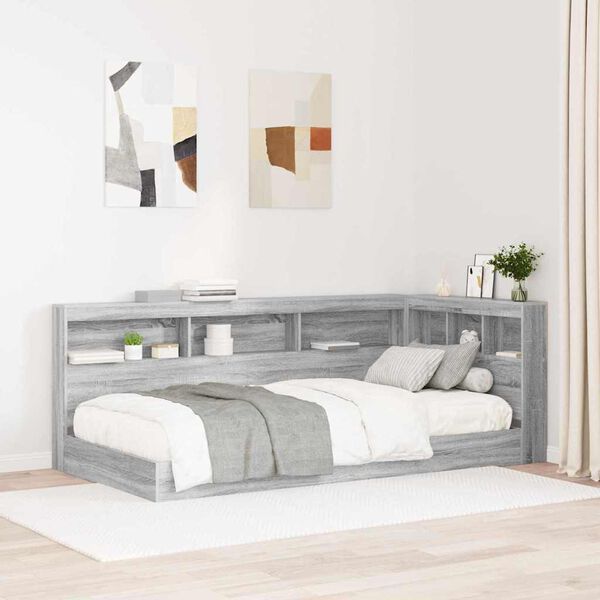 vidaXL Storage Headboard with Shelf Grey Sonoma 90 cm Engineered Wood