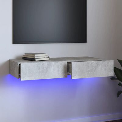 vidaXL TV Cabinet with LED Lights Concrete Grey 90x35x15.5 cm