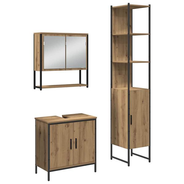 vidaXL Bathroom Furniture Set with Shelf 3 pcs Brown Engineered wood