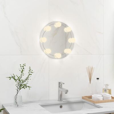 vidaXL Wall Frameless Mirror with LED Lights Round Glass