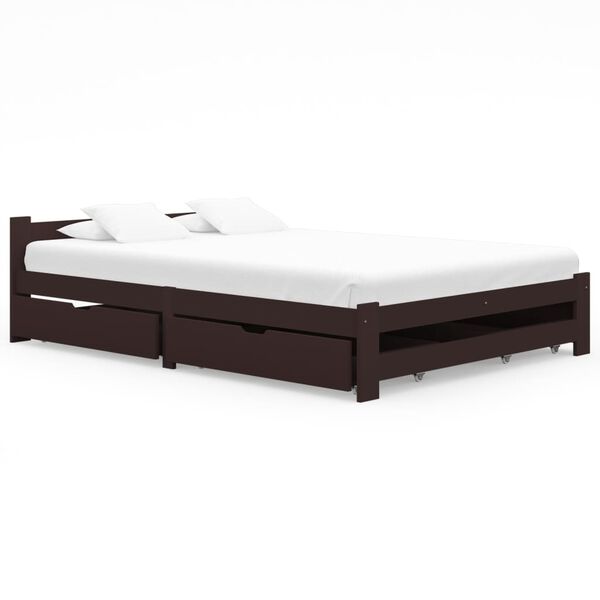vidaXL Bed Frame without Mattress Dark Brown Solid Pinewood 180x200 cm Super King (322017+2x321988)