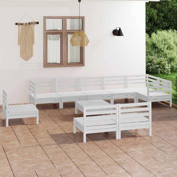 vidaXL 10 Piece Garden Lounge Set Solid Wood Pine White