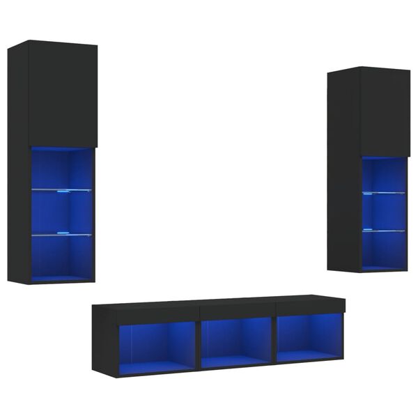 vidaXL 5 Piece TV Wall Units with LED Black Engineered Wood