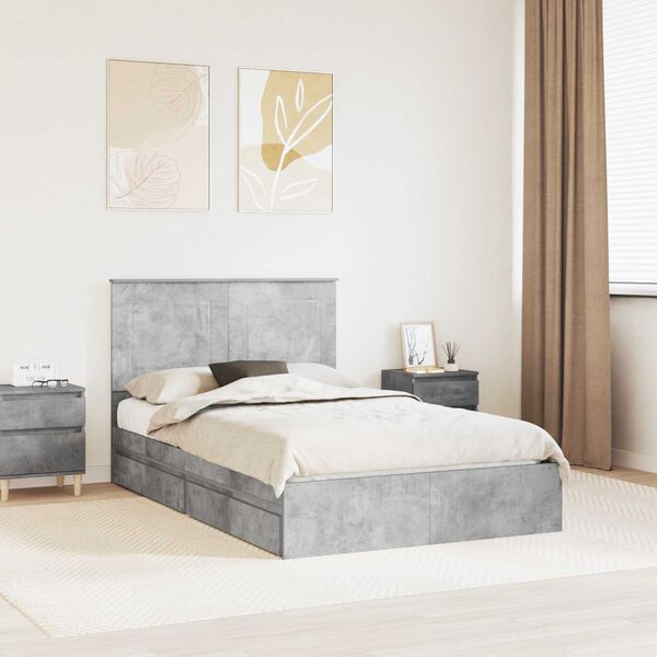 vidaXL Storage Bed Concrete Grey 135 x 190 cm Engineered Wood