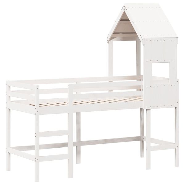 vidaXL Loft Bed with Ladder and Roof without Mattress White 90x190 cm Single