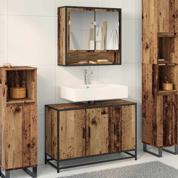 vidaXL Bathroom Furniture Set with Door 2 pcs Old Wood Engineered Wood