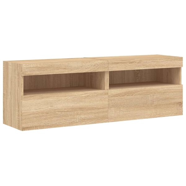 vidaXL TV Wall Cabinets with LED Lights 2 pcs Sonoma Oak 60x30x40 cm