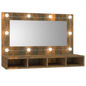 vidaXL Mirror Cabinet with LED Smoked Oak 90x31.5x62 cm