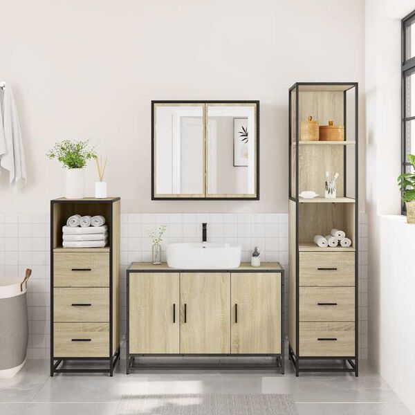 vidaXL 4&nbsp;Piece Bathroom Furniture Set&nbsp;Sonoma Oak Engineered Wood