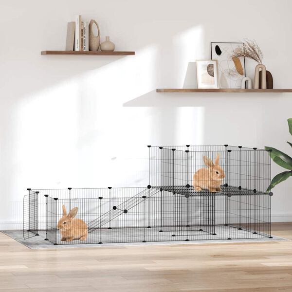 vidaXL 36-Panel Pet Cage with Door Black 35x35 cm Steel