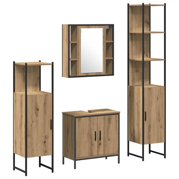 vidaXL Bathroom Furniture Set with Shelf 4 pcs Brown Engineered wood