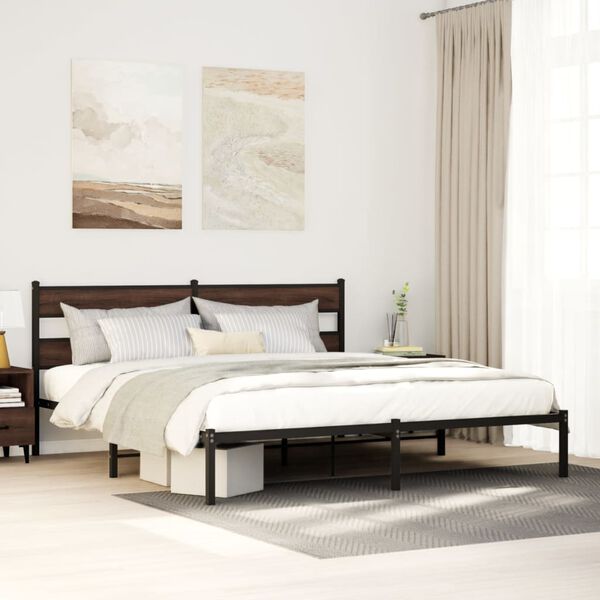 vidaXL Bed Frame without Mattress with Headboard Brown Oak 183x213 cm