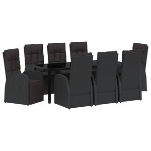 vidaXL Garden Dining Set 9 pcs Black Poly Rattan