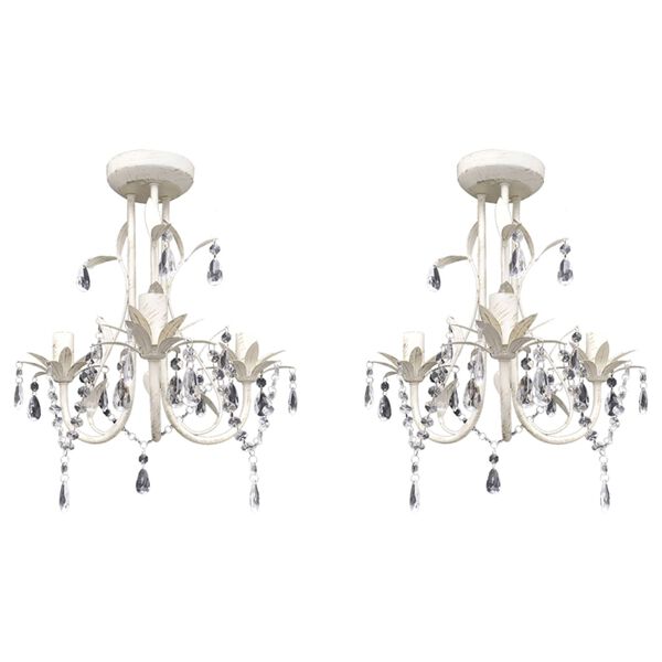 vidaXL Crystal Pendant Ceiling Lamp Chandeliers 2 pcs Elegant White