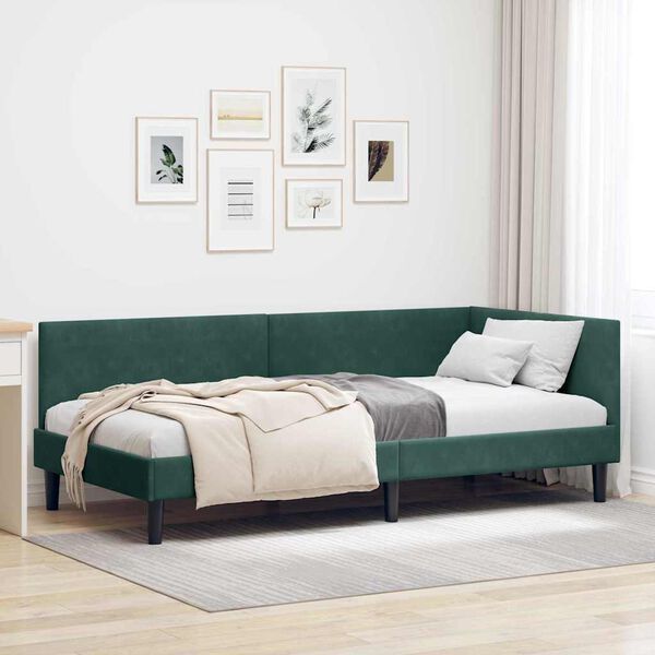 vidaXL Corner Bed Frame Dark Green 80 cm x 200 cm Velvet